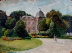 Marie-Christian in the Jardin Clemanceau, oil on board, Paris, August 2, 1982