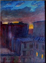 Roof tops at rue Mariotte, Paris, oil on board, 1982