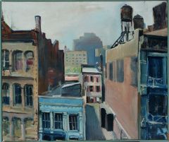 Green Street roofs, oil on canvas, 1984