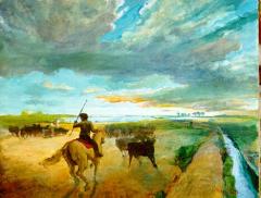 Bull guardian of the Camargue, oil on canvas, 1986