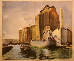 Riverboat in Pantin, watercolor in board, 1989