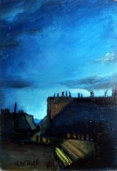 Roof tops at rue Mariotte, Paris, oil on board, 1982