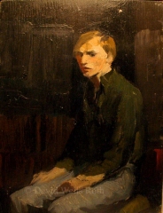 Self portrait, oil on panel,